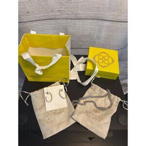 NIB Kendra Scott Silver Chain Link Drusy Necklace & Hoop Earrings Gift Set With